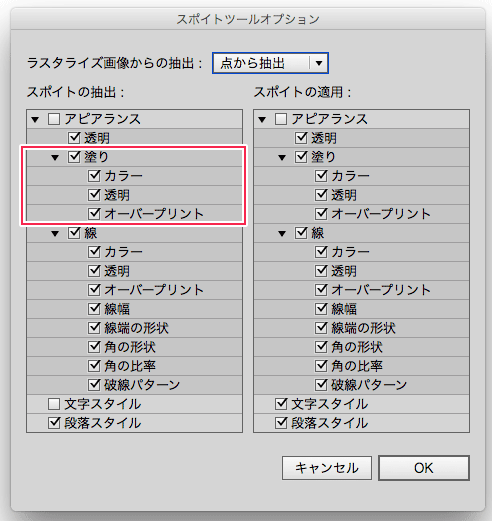 スポイトツールの設定パレット