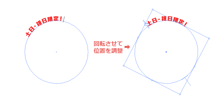 文字の傾きは円を回転させて調整